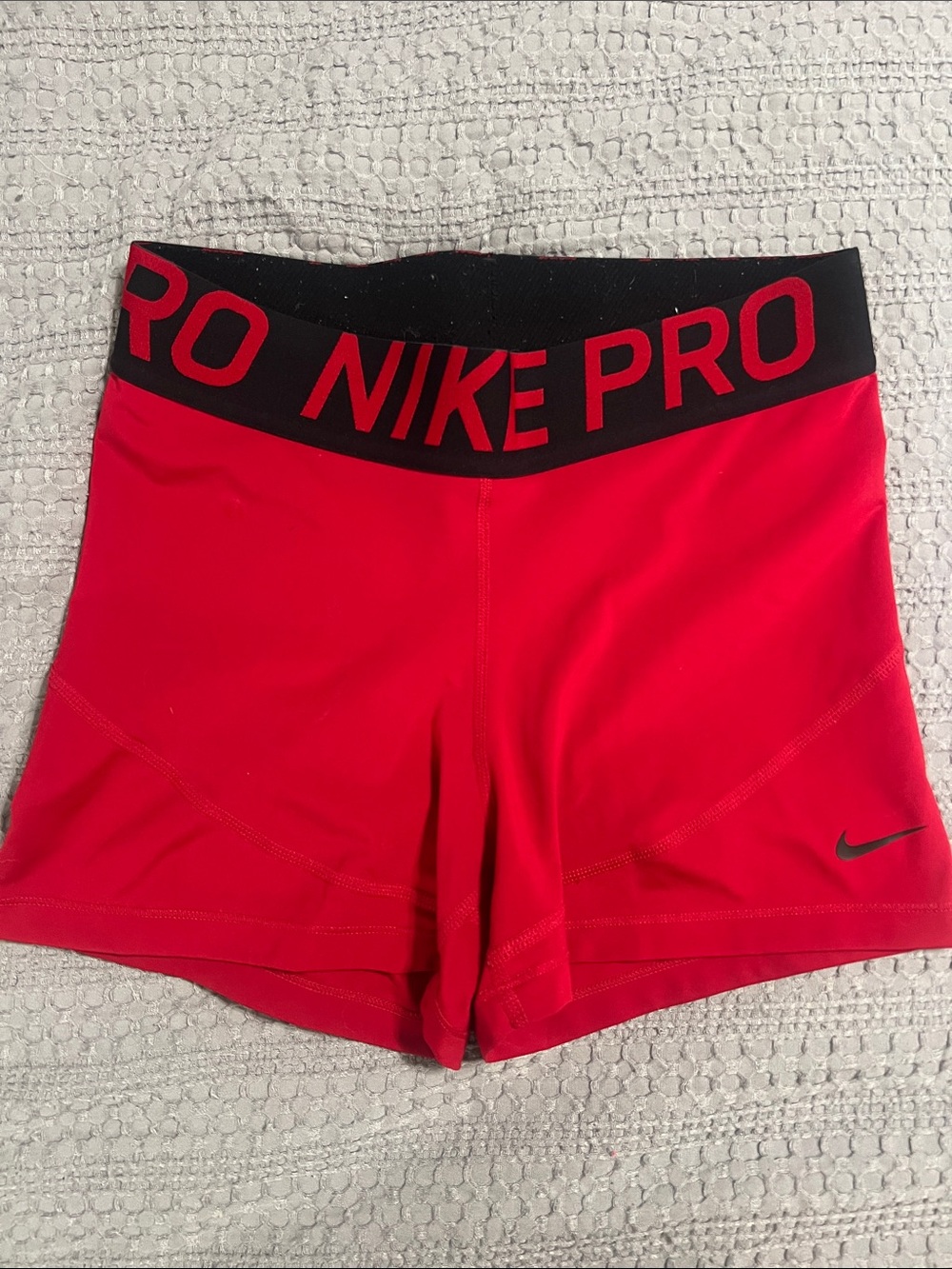 Nike Pro Women's Red Performance Bike Shorts with Black Branded Waistband
